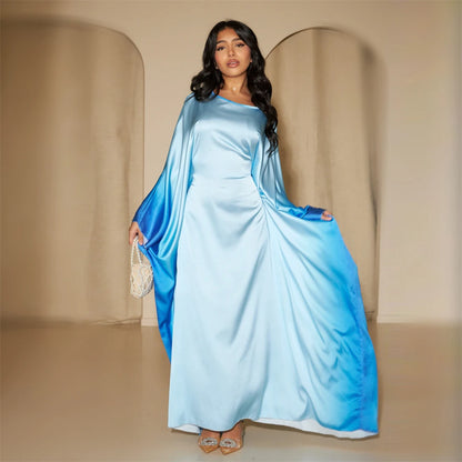 Gradient Batwing Butterfly Sleeve Satin Abaya Dubai Luxury Muslim Kaftan Dress For Women Kebaya Caftan Marocain Femme Vestidos