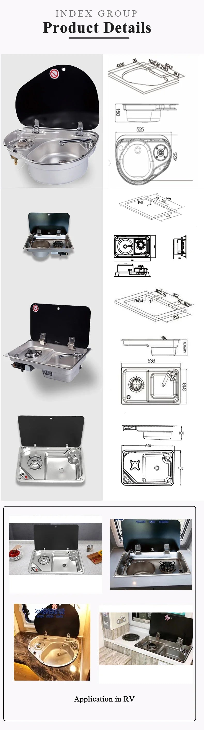 Wholesale Camping Caravans Kitchen Equipment 1 Burner with Sink RV Gas Stove Kitchen Stove for Overland Camper Van