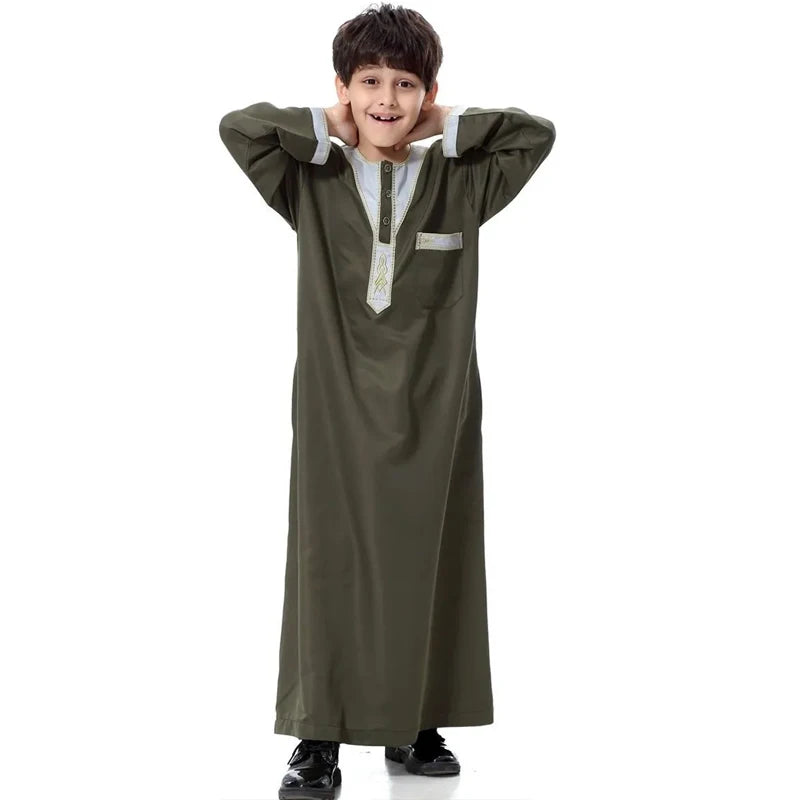 Muslim Boys Jubba Thobe Middle East Arabic Embroidered Ethnic Style Kids Abaya Long Dress Islamic Teenager Robe Djellaba Caftan