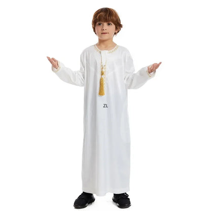 Traditional Children Muslim Clothing Kids Middle Eastern Abaya Jubba Thobe Boy Long Dress Robe Embroidery Kaftan Ramadan Caftan