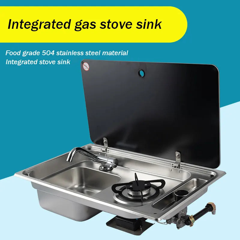 RV Gas Stove Multifunctional Folding With Sink Kitchen Gas Stove Sink Two-In-One Caravan Hidden Single-Head Stove For Outdoors