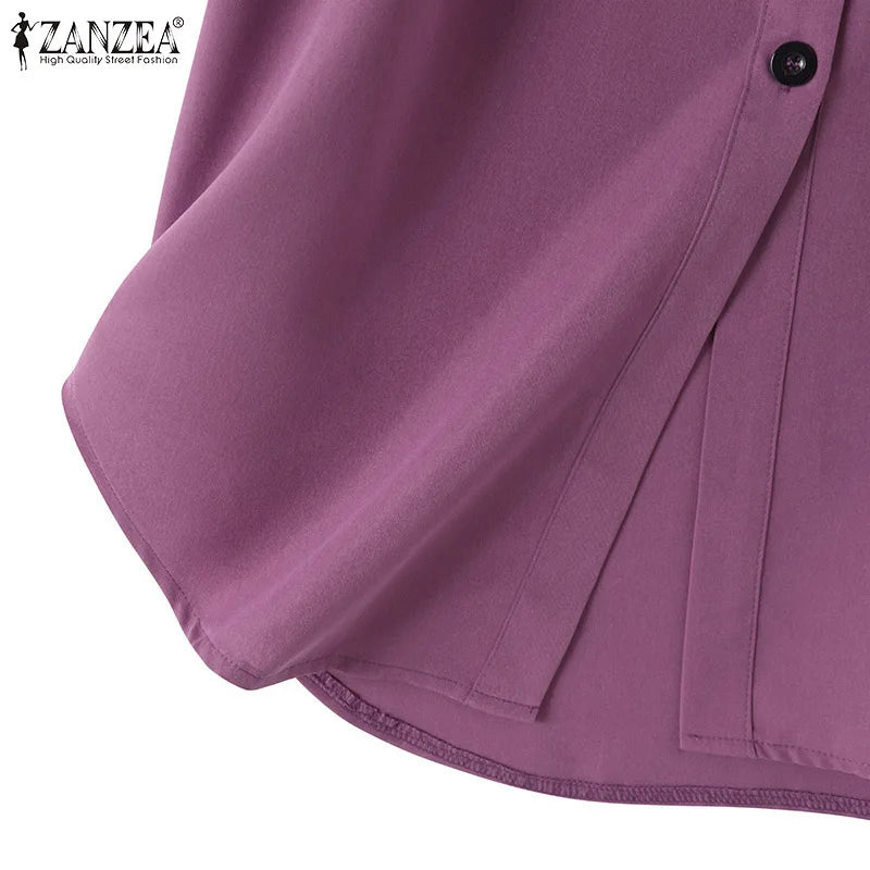 ZANZEA Fashion Abaya Muslim Blouse Woman Casual Holiday Baggy Shirt Long Sleeve O-Neck Tops Elegant Solid Islamic Clothing 2024