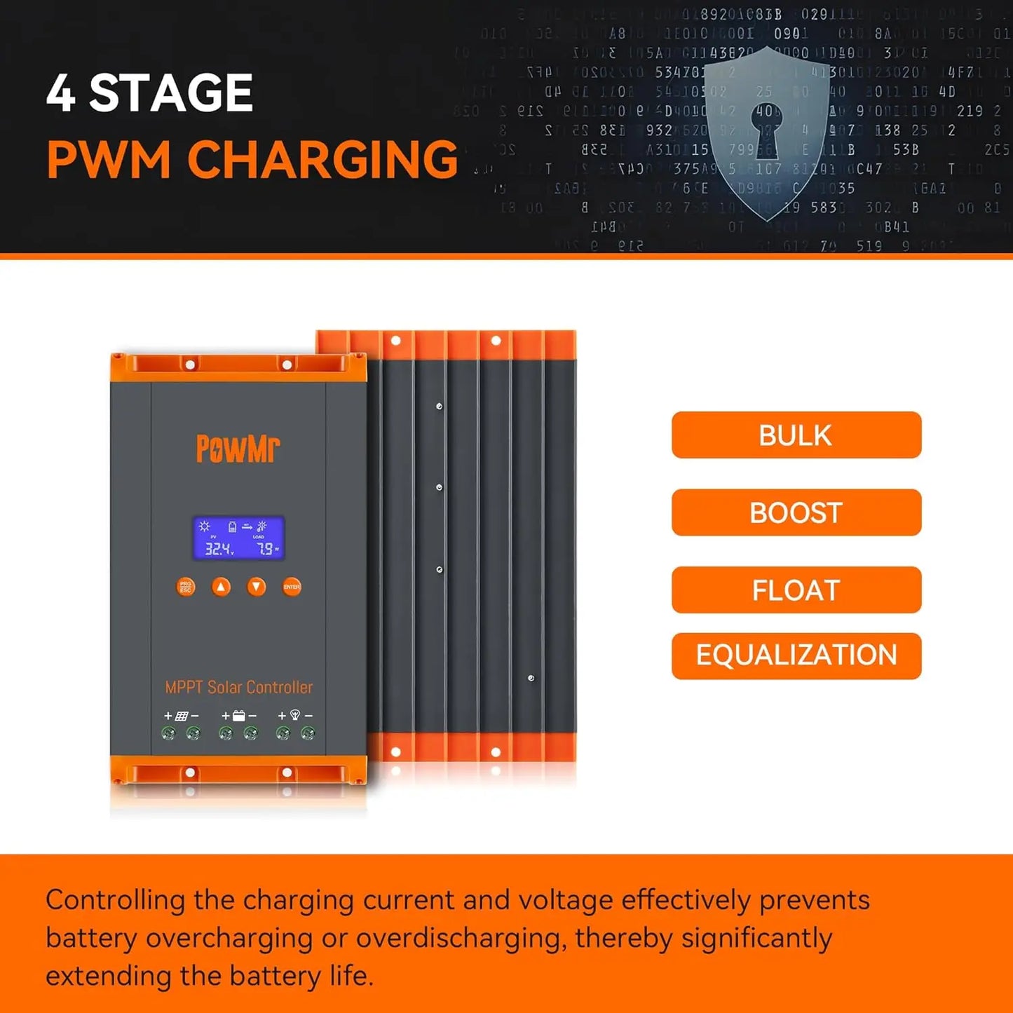 PowMr New 60A MPPT Solar Charge Controller 12V/24V/36V/48V LCD Dispaly Max Solar Panel PV 160V Support Parallel and Max 12 Units