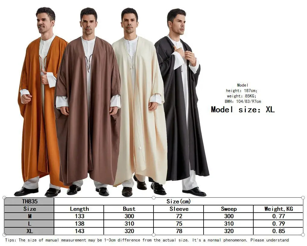 Abaya 2024 New Style Men's Robe, Arab, Saudi, Iranian, Dubai, United Arab Emirates Men's Muslim Fashion Outerwear Clothing M-XL