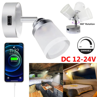 DC12-24V LED Reading Spot Lights 3 Color Touch Switch RV Interior LED Lighting Camper Van Caravan Boat Bedside Lamp Wall Lights