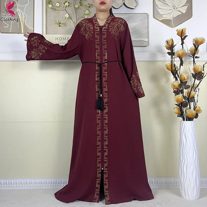 New Muslim Abayas For Women Long Sleeved Dress Dubai Lady Elegant Long Dress Islam Clothing African Abaya Loose Robe With Turban