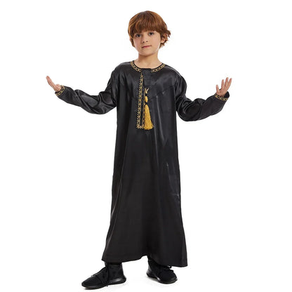 Traditional Children Muslim Clothing Kids Middle Eastern Abaya Jubba Thobe Boy Long Dress Robe Embroidery Kaftan Ramadan Caftan