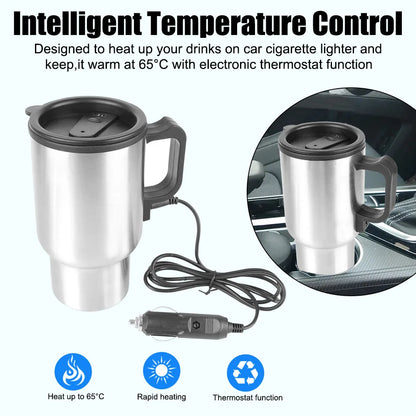 Camping Travel Kettle Water Coffee Milk Thermal Mug Vehicle Heating Cup Electric Heating Car Kettle 12V 450ml Stainless Steel