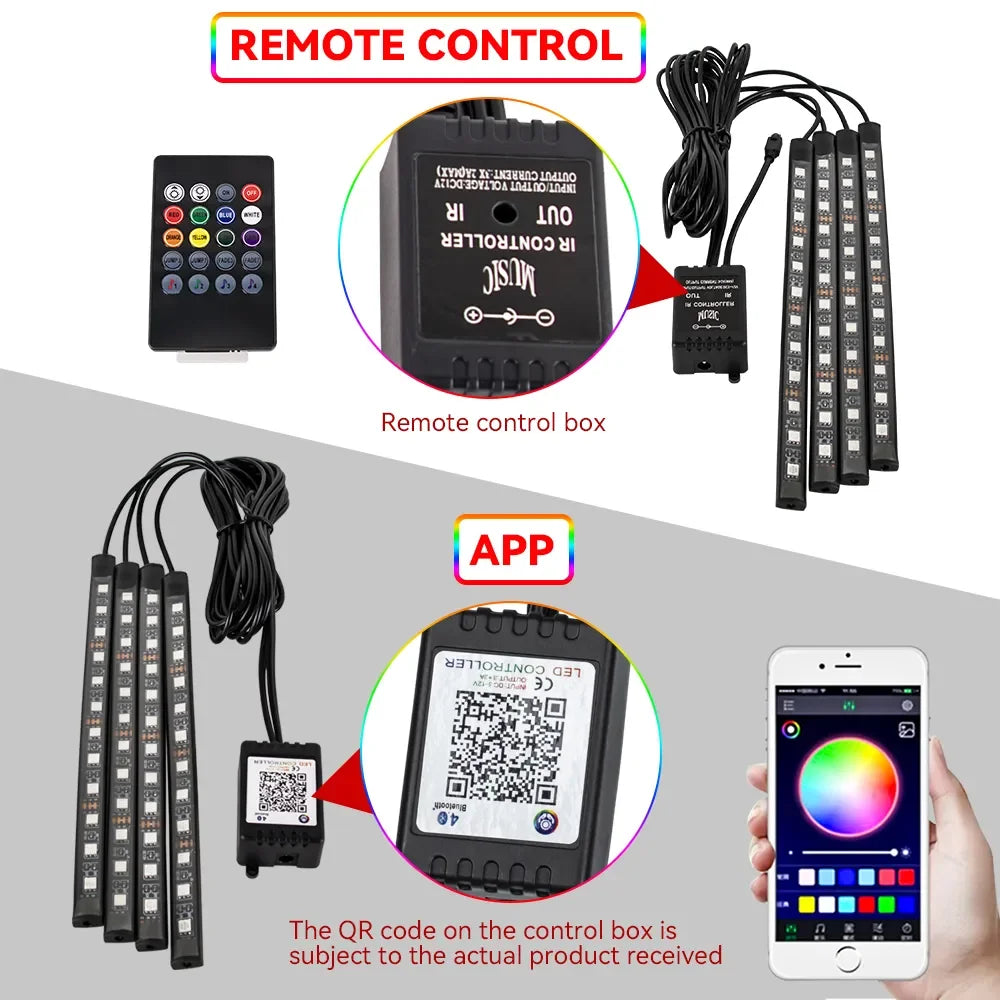 Neon 36 48 72 LED Car Interior Ambient Foot Light with USB Wireless Remote Music APP Control Auto RGB Atmosphere Decorative Lamp