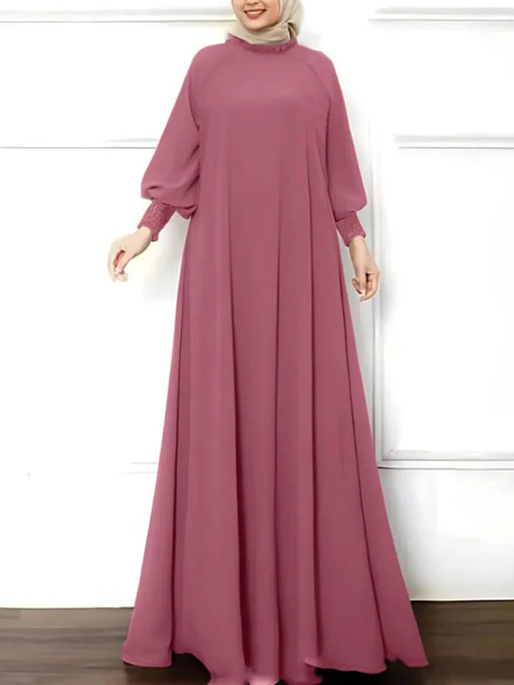 Autumn Dress 2024 ZANZEA Muslim Abaya Robe Femme Elegant Long Lantern Sleeve Solid Vestidos Kaftan Ramadan Sundress Eid Mubarek