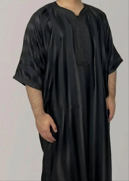 Eid Muslim Men Kaftan Long Robes Stripe Printing Loose Ramadan Leisure Traditional Ethnic Middle East Kurta Arab Turkish Dubai