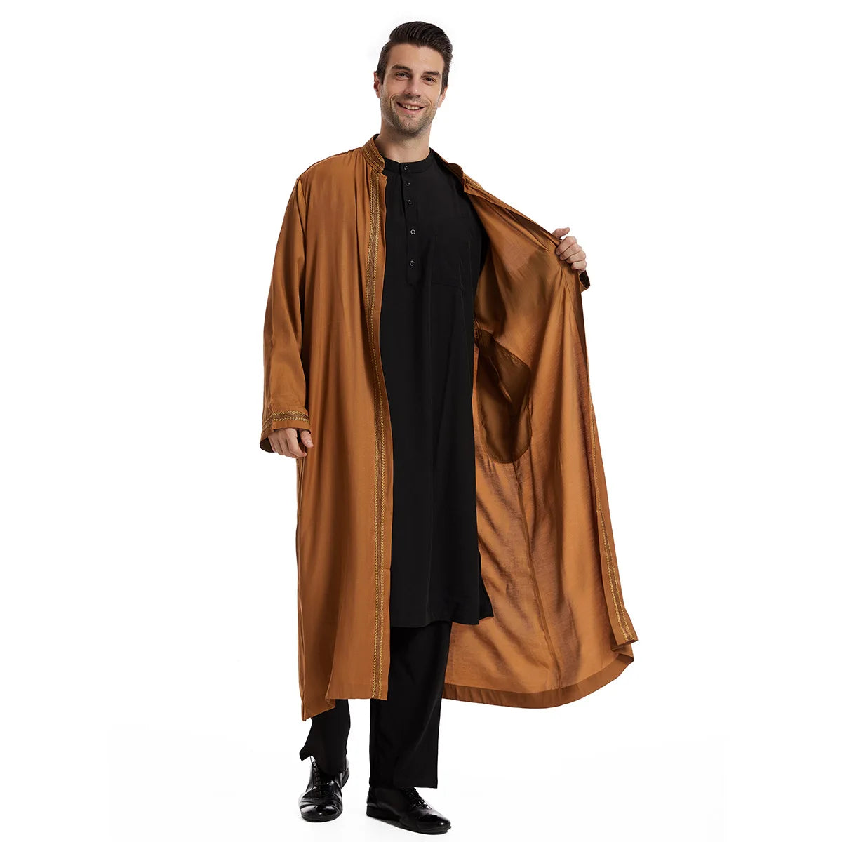 Eid Cardigan Muslim Men Jubba Thobe Mens Abaya Long Dress Islamic Ramadan Kimono Long Robe Saudi Arabic Musulman Caftan Dubai