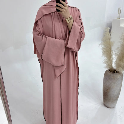 Turkey Dubai Abayas Muslim Set Cardigan Inner Lap and Turban Muslim Long Robes Three-piece Muslim Open Abayas for Women Dress