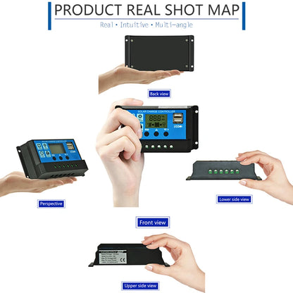 10A 20A 30A PWM Solar Charge Controller 12V/24V Solar Regulator USB 5V Panel Battery Regulator Intelligent LCD Display