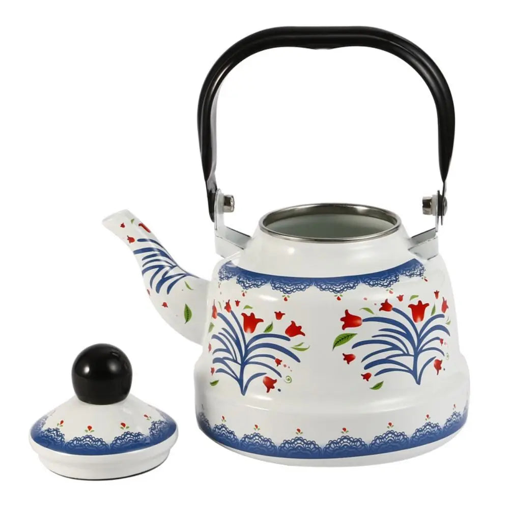 European Style Enamel Tea Kettle Exquisite Enamel Handmade Ancient Bell Pot No Whistling 2.5L Water Kettle Kitchen