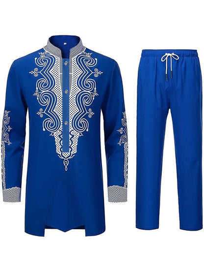 Muslim Robe Navy Blue Long-Sleeved Trousers The Traditional Dress of Arab Men 3D Pattern Printing Black White Yellow