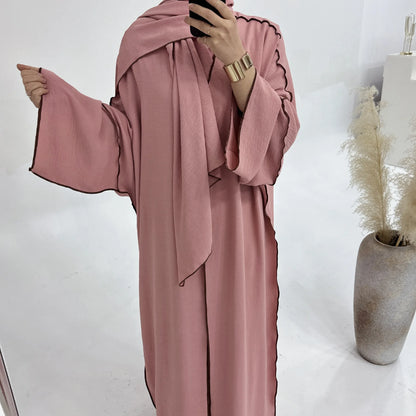 Turkey Dubai Abayas Muslim Set Cardigan Inner Lap and Turban Muslim Long Robes Three-piece Muslim Open Abayas for Women Dress