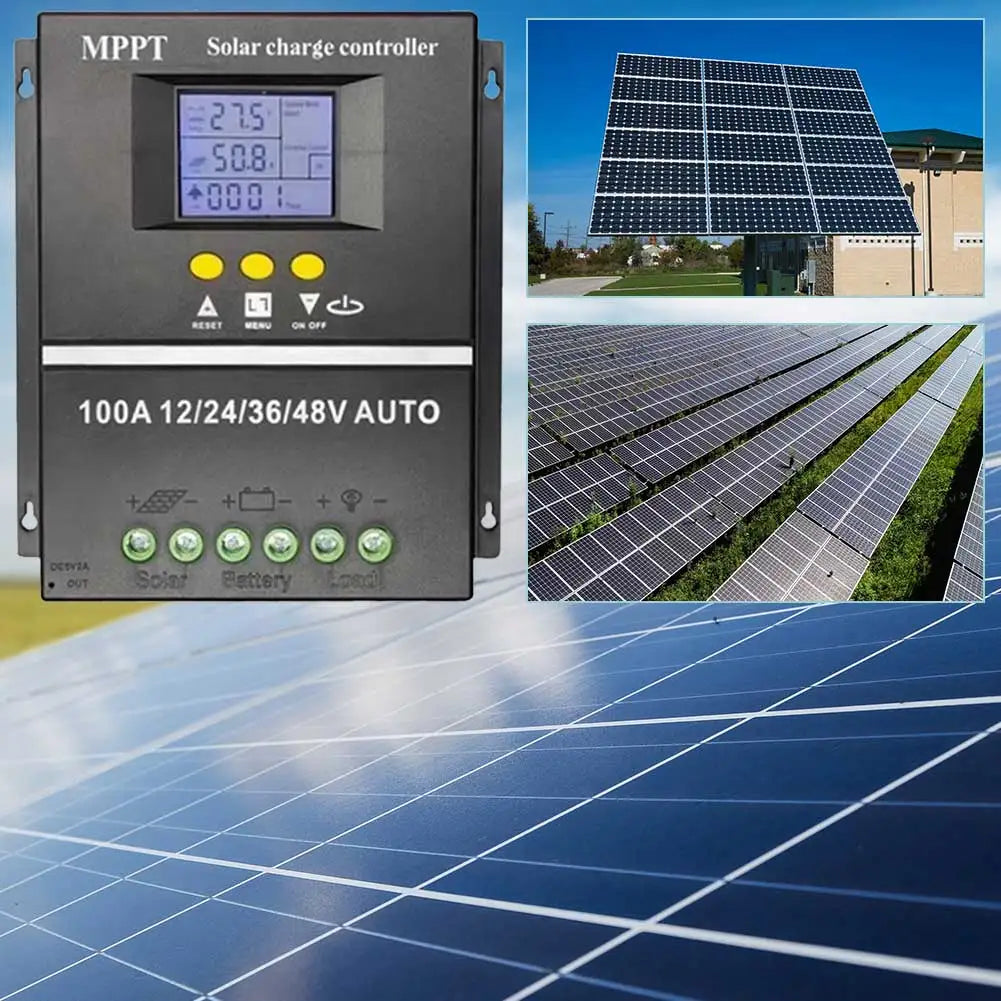 100A MPPT Solar Charge Controller LCD Display Solar PV Battery Charger Dual USB 12V 24V 36V 48V Auto Solar Charge Controller