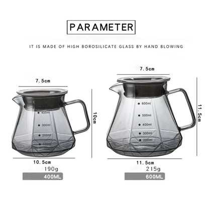 Espresso Glass Carafe Coffee Pot, Pour Over Coffee Filter Kettle - 400ml 600ml Diamond Glass Coffee Sharing Pot with Lids