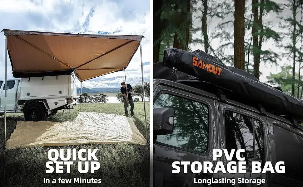 Vehicle Awning, 8.2ft x 270 Degree, Rooftop Pullout Ripstop UPF50 Side Awning, Reinforced Hinges & Poles for/SUV/Truck/Van