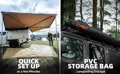 Vehicle Awning, 8.2ft x 270 Degree, Rooftop Pullout Ripstop UPF50 Side Awning, Reinforced Hinges & Poles for/SUV/Truck/Van