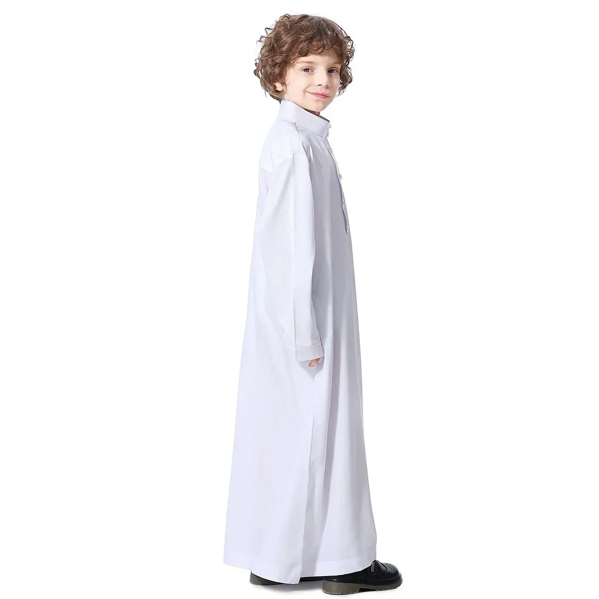 Solid Stand Collar Boys Kids Islamic Muslim Juba Kaftan Robe Arabian Dubai Qatar Children Long Dress Singel-Breasted Abaya Robe