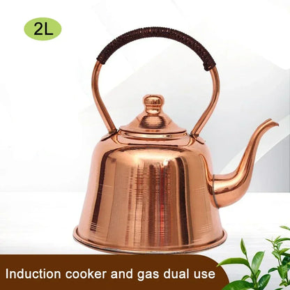 2L Pure Copper Teapot Handmade Red Copper Kettle Hot Pot Add Soup Pot Induction Cooker Boiling Water Kettle Cold Kettle For Home