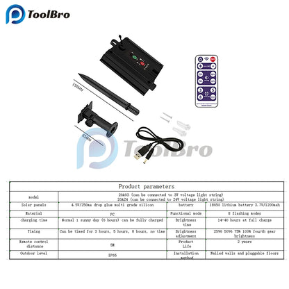 Solar Panel with 8 Flash Modes Remote Controller Male and Female Connect for 4.5V 5V 24V LED Light String Brightness Dimmer