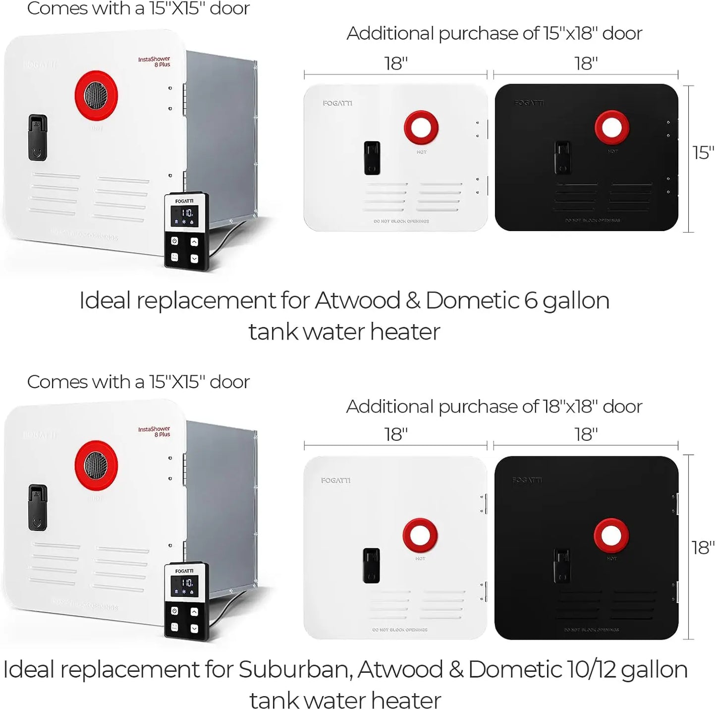 RV Tankless Water Heater InstaShower 8 Plus Gen 2 with 15x15 inches White Door and Remote Controller DC 12V Best High