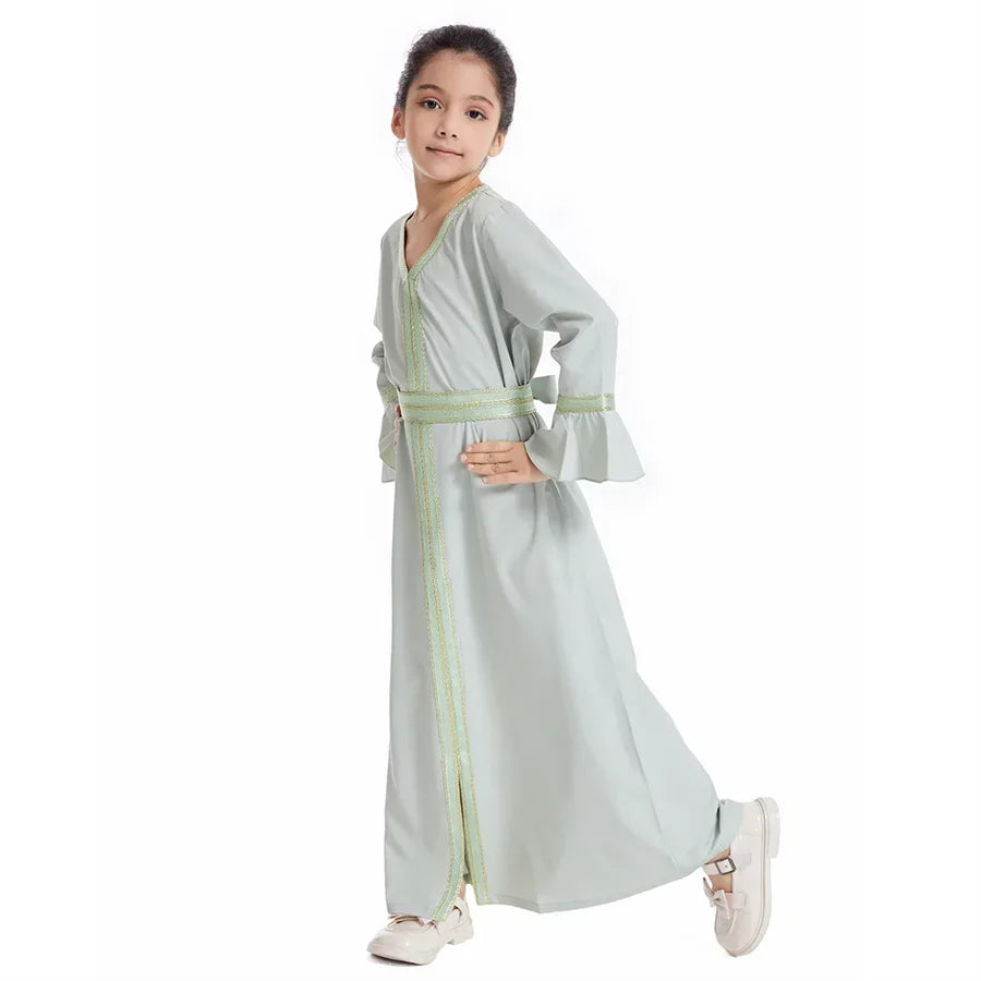 Ramadan Kaftan Abaya for Kids Girls Turkey Muslim Long Dress Islam Saudi Arabia Clothing Eid Robe Gowns Children Kimono Caftan