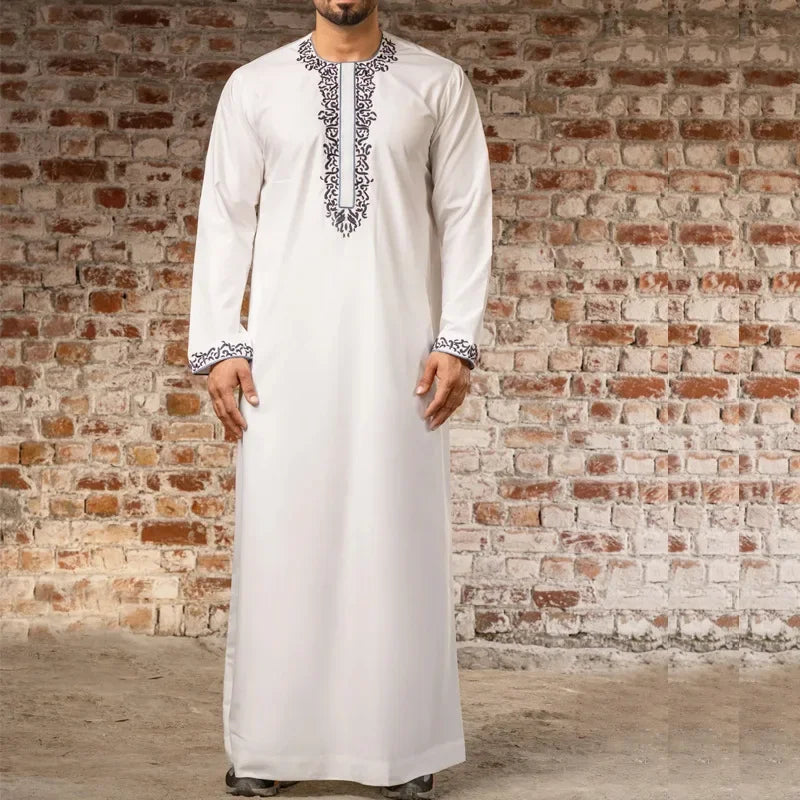 Eid Muslim Fashion Men Jubba Thobe Embroidery Stand Collar Dubai Arab Long Dress Islamic Ramadan Robe Saudi Musulman Abaya Male