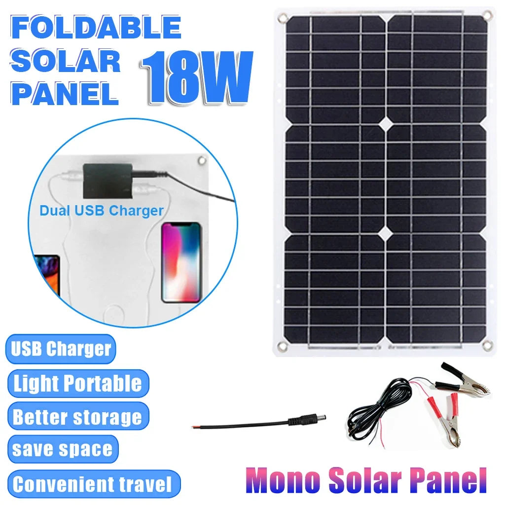 600W Solar Panel 6000W Inverter 12V To 110V/220V Solar Power Generation System Home Outdoor Car Mobile Phone Solar Charging