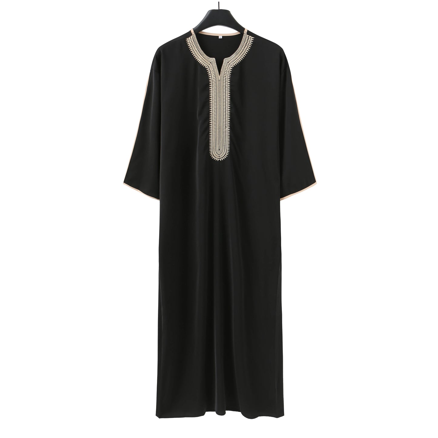 2024 Summer New Muslim men's short-sleeved black red embroidered loose breathable casual Islamic robes