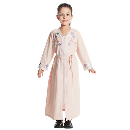 Moroccan Kids Girls Muslim Embroidery Abaya Long Sleeve Maxi Dress Turkey Arabic Kaftan Islamic Prayer Gown Robe Robes Clothing