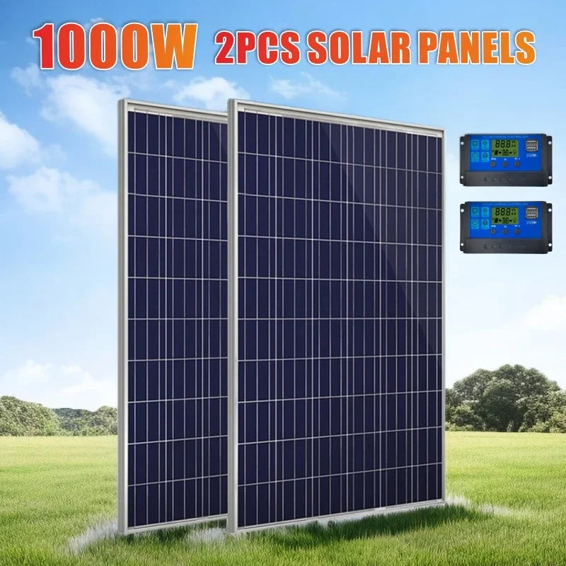 500W 1000W Solar Panel Kit Complete 12V Polycrystalline Power Portable Outdoor Rechargeable Solar Cell Solar Generator for Home