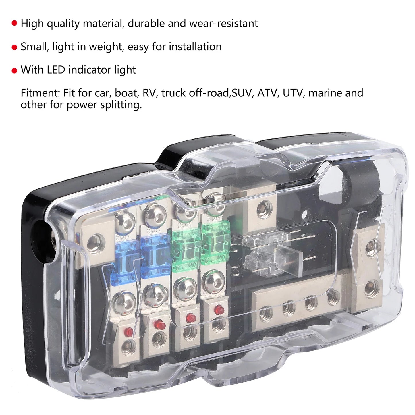 Distribution Fuses Box Block 12V-24V Multi-functional LED Car Audio Stereo Fuse Holder for Power Splitting For Car RV Camper