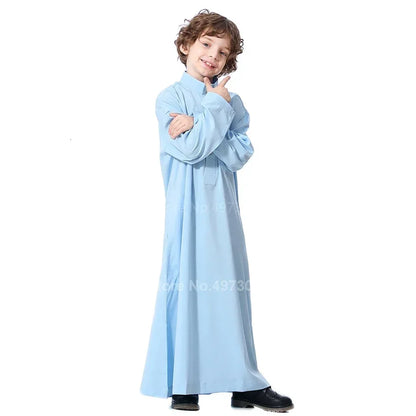 Muslim Robe Teenager Kids Saudi Arabia Pakistan Boy Middle East Full Sleeve Jubba Islamic Clothing Men Party Thobe Kaf M13