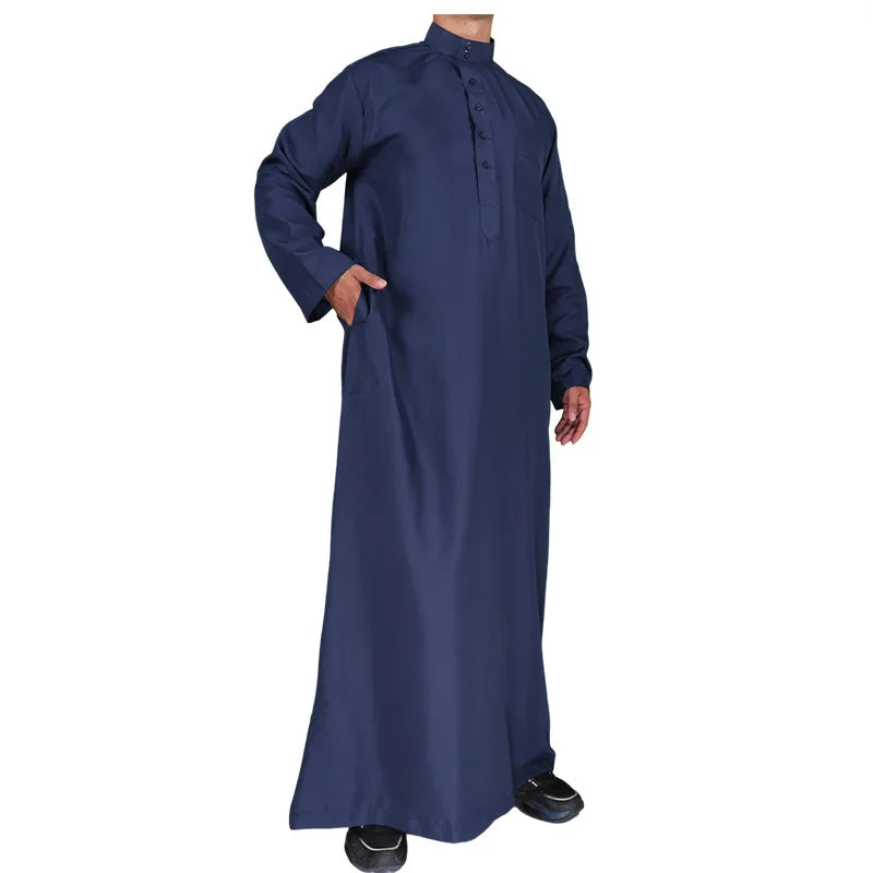 New 2025 Middle East Muslim Men Dress Long Sleeve Jubba Thobe Ramadan Eid Dishdasha Robe Muslim Islamic Kaftans Arab Clothing