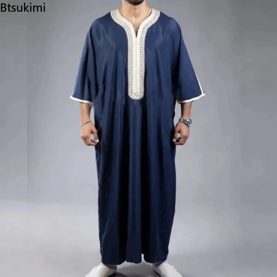 New 2025 Arab Men's Robe Abaya White Muslim Printed Clothing Men's Robe Long Dress Abaya Muslim Clothes for Men Gift Kaftan Men