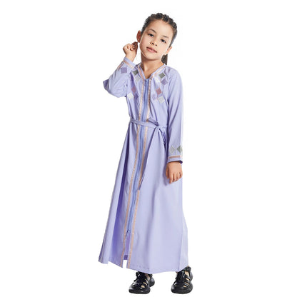 Moroccan Kids Girls Muslim Embroidery Abaya Long Sleeve Maxi Dress Turkey Arabic Kaftan Islamic Prayer Gown Robe Robes Clothing