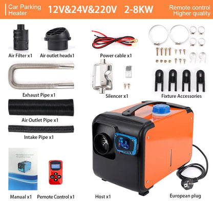 12V/24V/220V Diesel Air Heater All in One Car Heater with Silencer Remote Control for Car Truck Boat RV Parking Diesel Heater