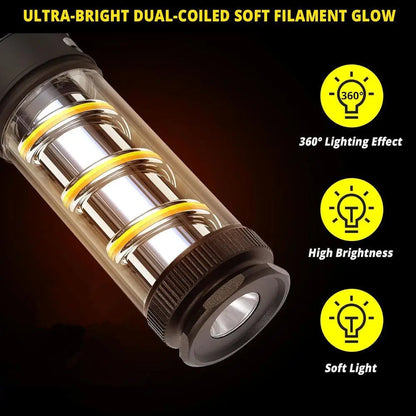 LED Rechargeable Portable Camping Lantern Camp Bright Flashlights with Stepless Dimming Waterproof Powerful Handheld Work Light