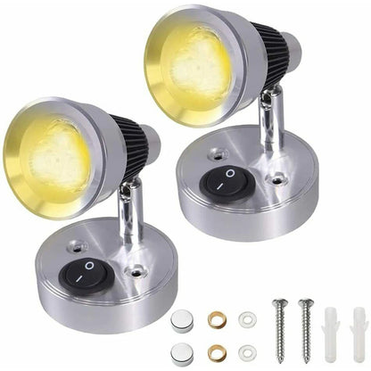 1 Pair 12V LED Interior Reading Lights Switch Campervan Boat Wireless Portable Auto Interior Lamp 3W 3000K RV Camper Accessories