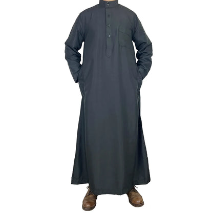 Polyester Muslim Men's Robes Qatar Stand Collar Robe Pocket Design Arab Middle Eastern Menswear Muslim Fashion  Arabic