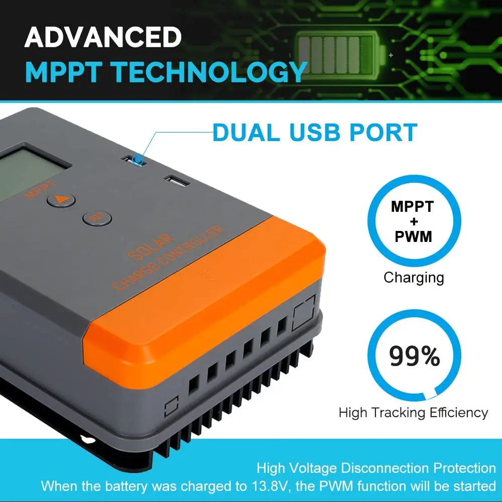 MPPT 40A 30A 20A Solar Charger Controller 12V 24V Auto LCD Display Dual USB Port Solar Panel Regulator Fit for Lithium Battery