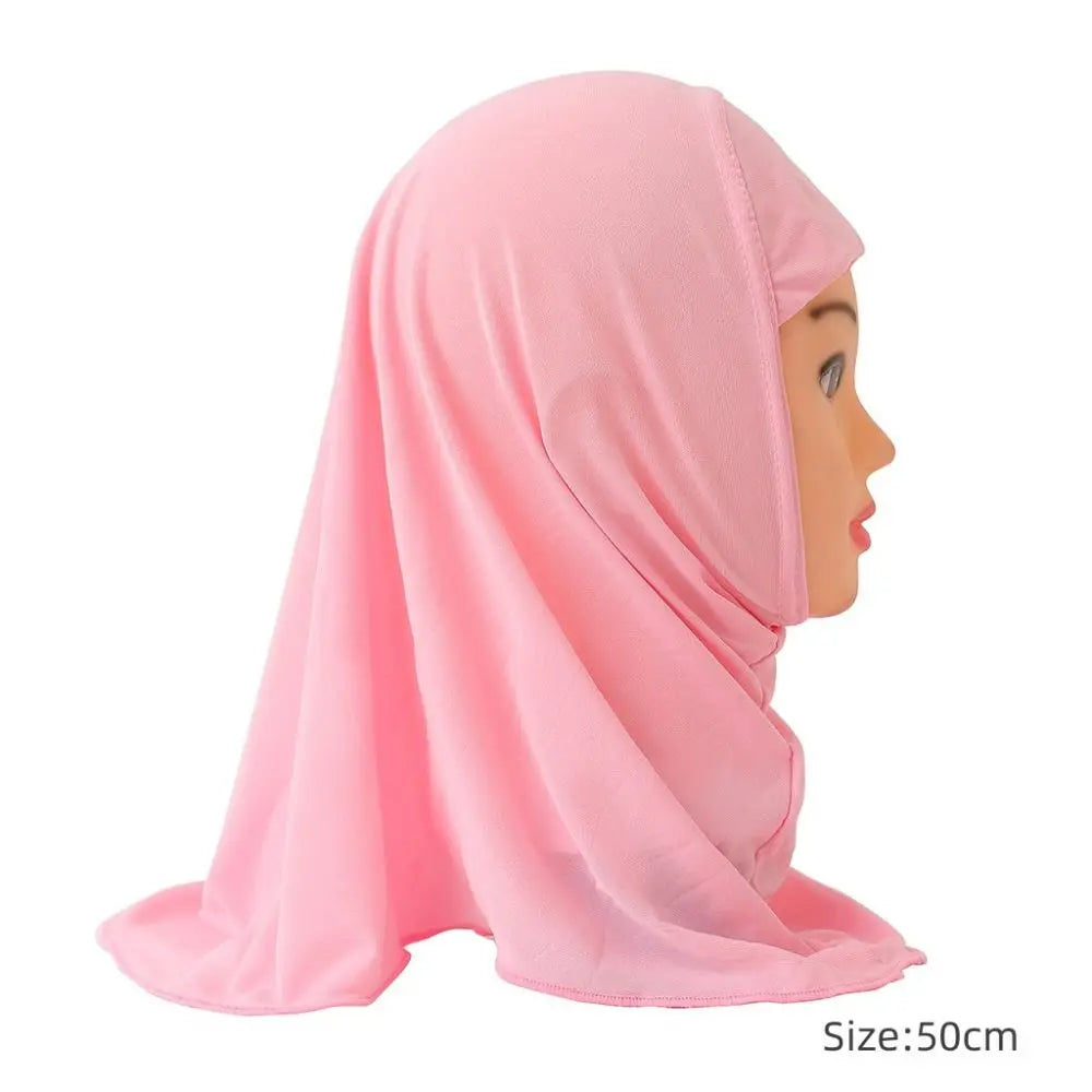 50cm Children Hijabs Muslim Girls Kids Hijab Islamic Scarf Shawls Soft and Stretch Material for 2 to 7 Years Old Girls Turban