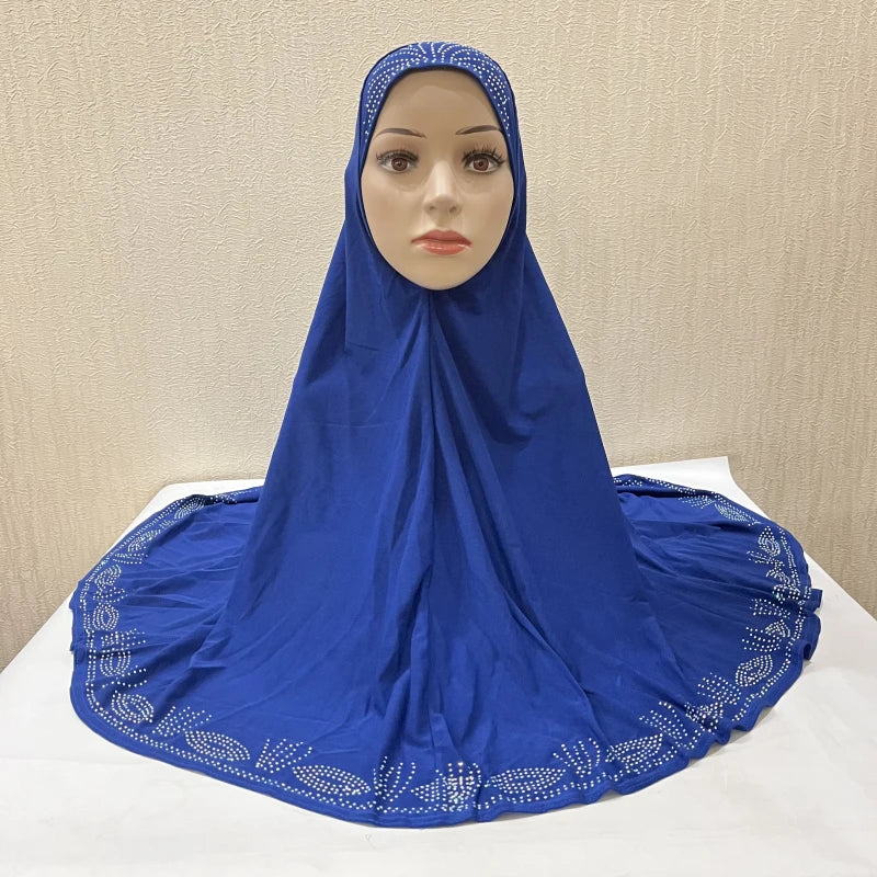 H058 Big size pray hijab with stones muslim scarf hat instant headwrap cover chest part