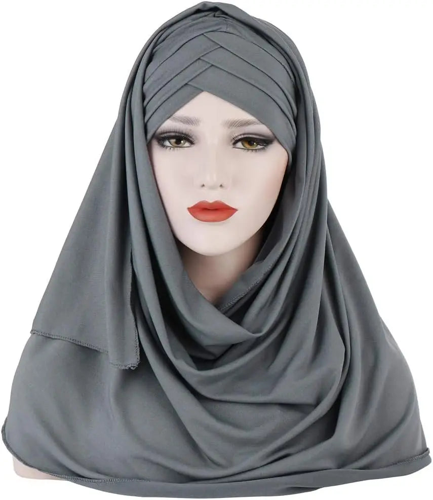 Women Turban Jersey Hijab Lightweight Soft Forehead Cross Instant Hijab Shawls and Wraps Muslim Stretch Head Scarf