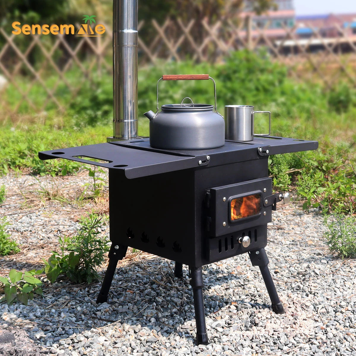 Large Portable Fire Wood Stove, 304 Stainless Steel, Window Pipe for Tent Heater, Cot Camping, Ice-fishing Cooking, Outdoor BBQ