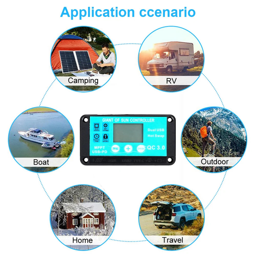 10A MPPT Solar Charge Controller 12V/24V Multiple Protection Solar Panel Regulator LCD Display Fast Charging 3.0 Battery Charger